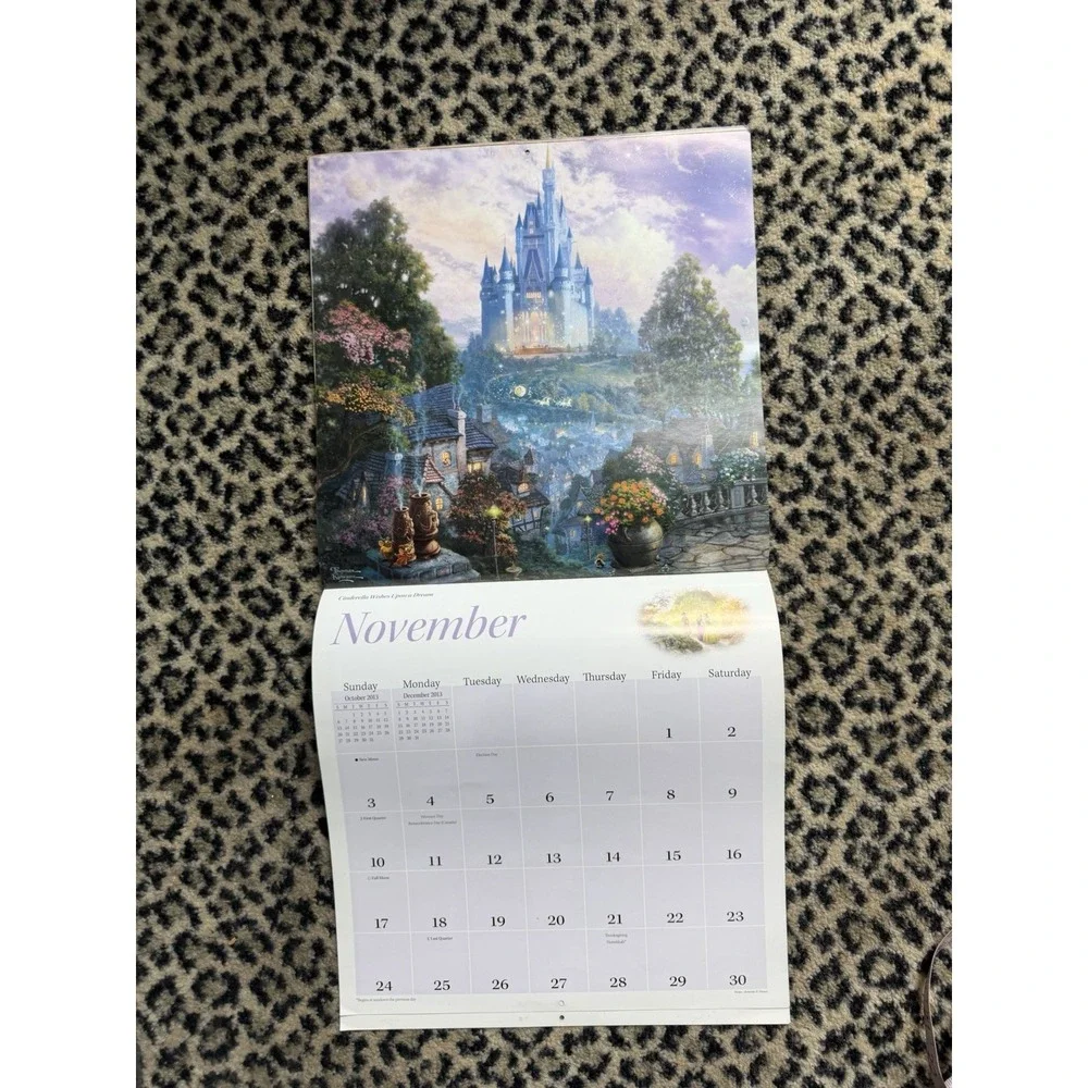 2013 Disney Dreams Thomas Kinkade Wall Calendar Lion King Cinderella Bambi VTG